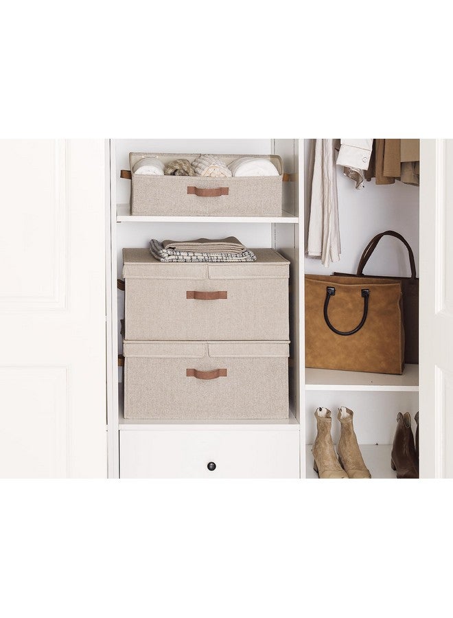 StorageWorks Extra Large Storage Bins with Lids, 55L Decorative Organizer with Divider Board, Fabric Boxes with Handles, Mixing of Brown & Beige, 2-Pack - Image 4