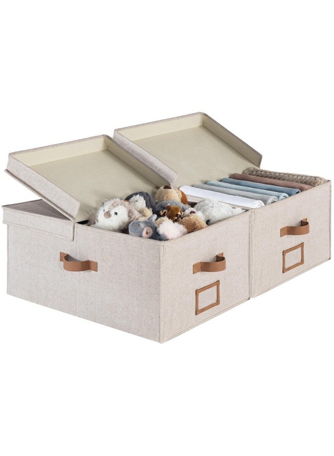 StorageWorks Extra Large Storage Bins with Lids, 55L Decorative Organizer with Divider Board, Fabric Boxes with Handles, Mixing of Brown & Beige, 2-Pack - Image 1