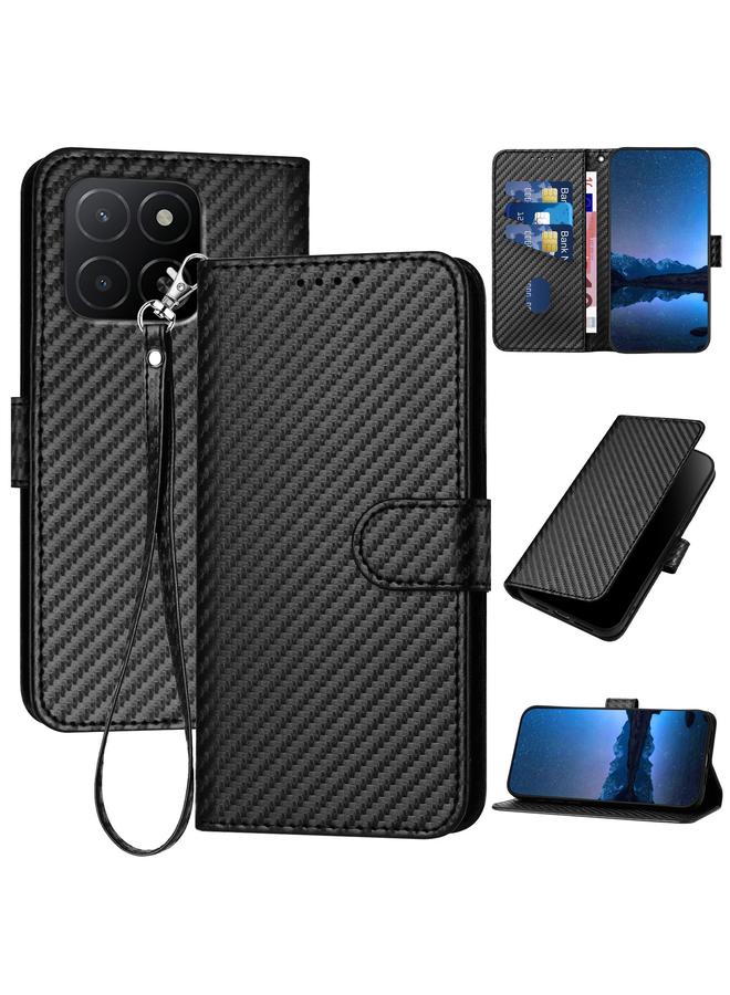 The Bros Case For Honor X5b / X5b Plus Global YX0070 Carbon Fiber Buckle Leather Phone Case with Lanyard - Image 1