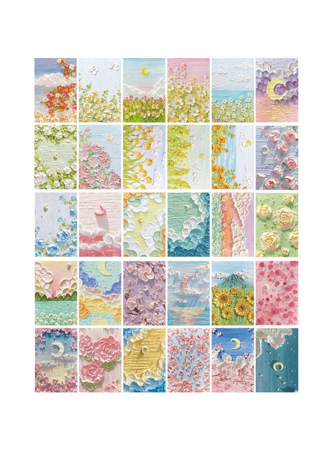 Oil Painting Postcards, 30 Pcs Mailing Postcard, Decorate Wall Collage Kit, 3D Oil Painting Design with Distinct Layers, Oil Painting Flowers Postcard Greeting Card for Dorm Bedroom Decor - Image 1