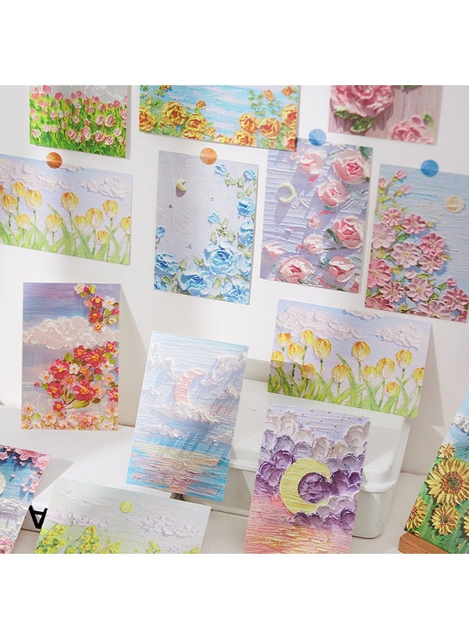 Oil Painting Postcards, 30 Pcs Mailing Postcard, Decorate Wall Collage Kit, 3D Oil Painting Design with Distinct Layers, Oil Painting Flowers Postcard Greeting Card for Dorm Bedroom Decor - Image 2
