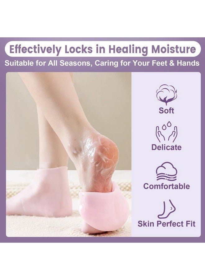 TEAWOO TEAWOO 4 Pairs Silicone Socks Gloves Set for Dry Cracked Feet Hands, Silicone Socks for Women, Silicone Foot Socks, Silicone Socks for Moisturizing Feet - Image 4
