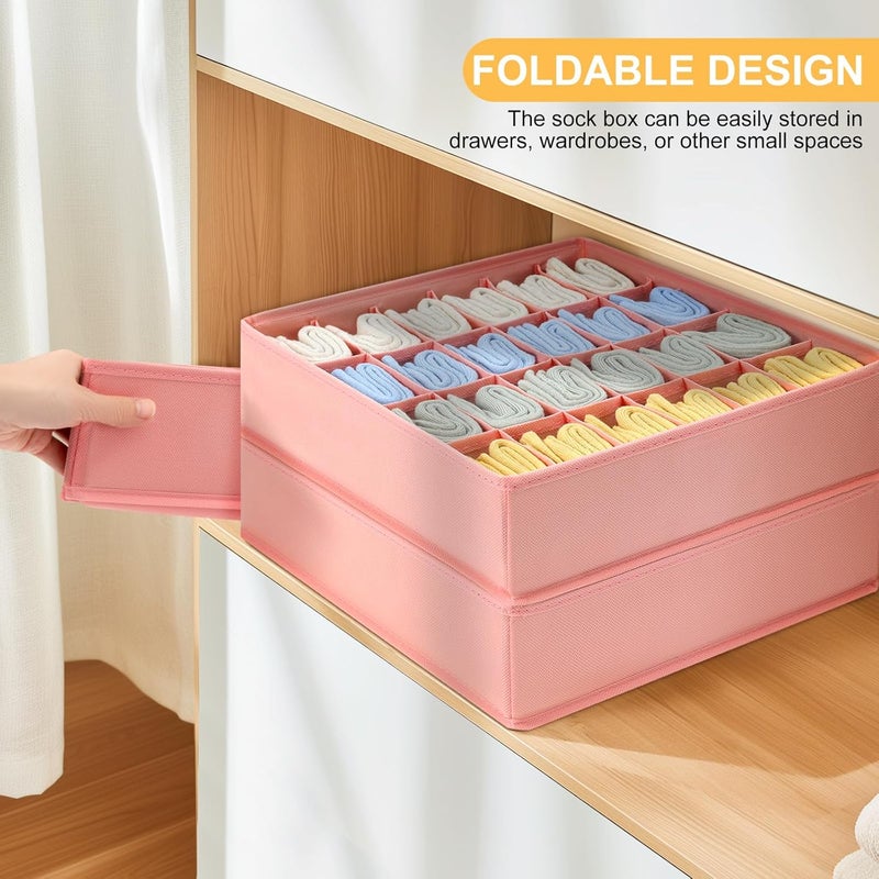 Easortm Sock Organizer 4 Pack - 24 Cell Foldable Underwear & Sock Storage, Drawer Organizer for Ties, Belts. (Pink) - Image 4