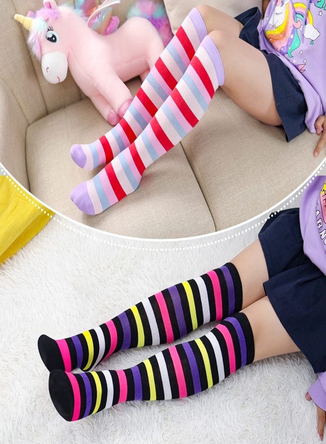 LINEMIN 3-12 Years Girls Knee High Socks Kids Cartoon Animal Warm Cotton Long Tall Boot Socks 6 Pairs (Classic Color Stripe) - Image 3