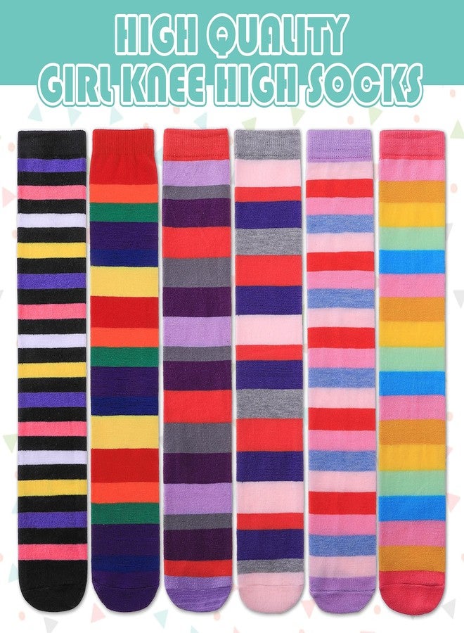 LINEMIN 3-12 Years Girls Knee High Socks Kids Cartoon Animal Warm Cotton Long Tall Boot Socks 6 Pairs (Classic Color Stripe) - Image 5