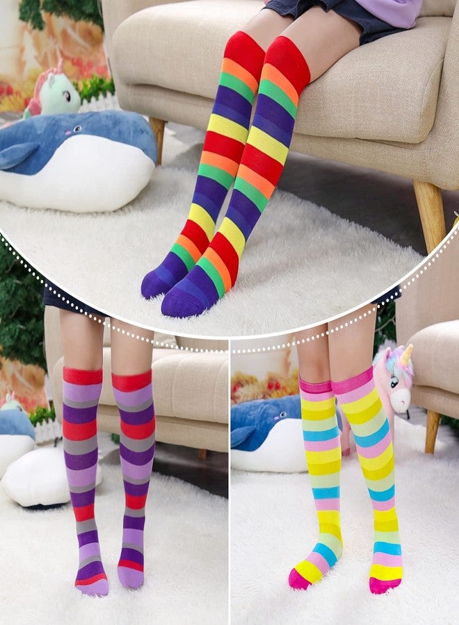 LINEMIN 3-12 Years Girls Knee High Socks Kids Cartoon Animal Warm Cotton Long Tall Boot Socks 6 Pairs (Classic Color Stripe) - Image 2