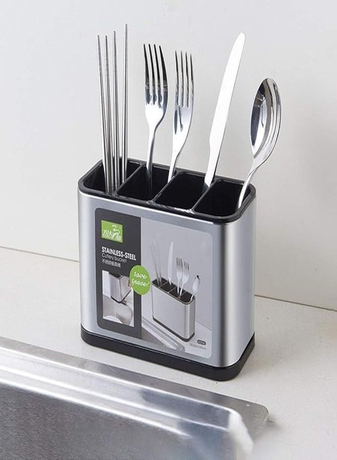 DHYANEXA Kitchen Sink Cutlery Holder, Stainless Steel Flatware Organizer, Utensils Caddy Counter, Multifunctional Washing Sponge Storage Rack, Chopstick Cage - Image 1