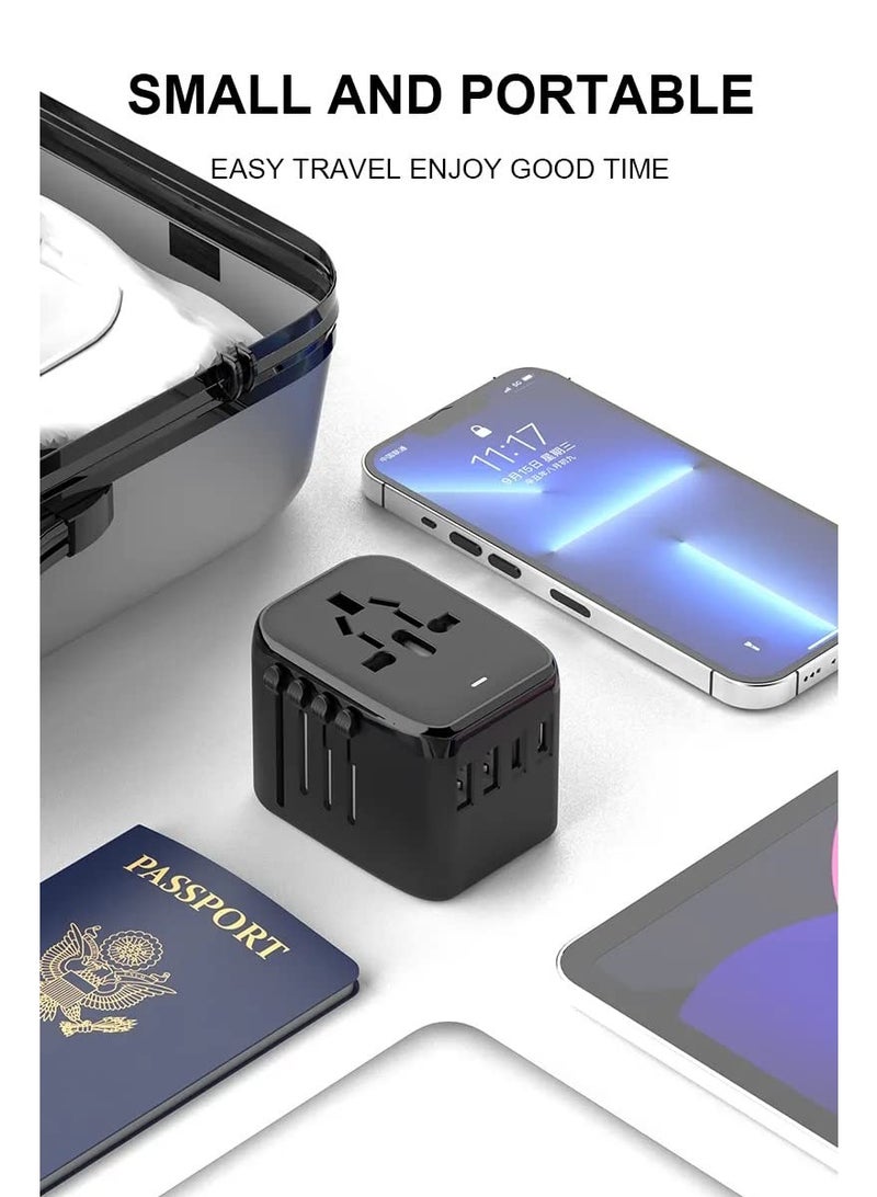 Universal International Power Travel Plug Adapter, 5 in 1 European Travel Plug Adapter W/ 3.5A 2xUSB-A and 2xUSB C Wall Charger and Worldwide AC Outlet for Europe USA UK AUS Asia Black - Image 3