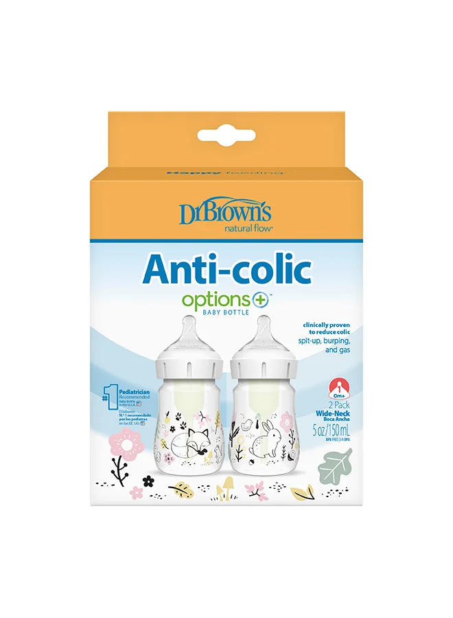 دكتور براونز 5 oz/150 mL PP W-N Anti-Colic Options+ Baby Bottle, Woodland, 2-Pack