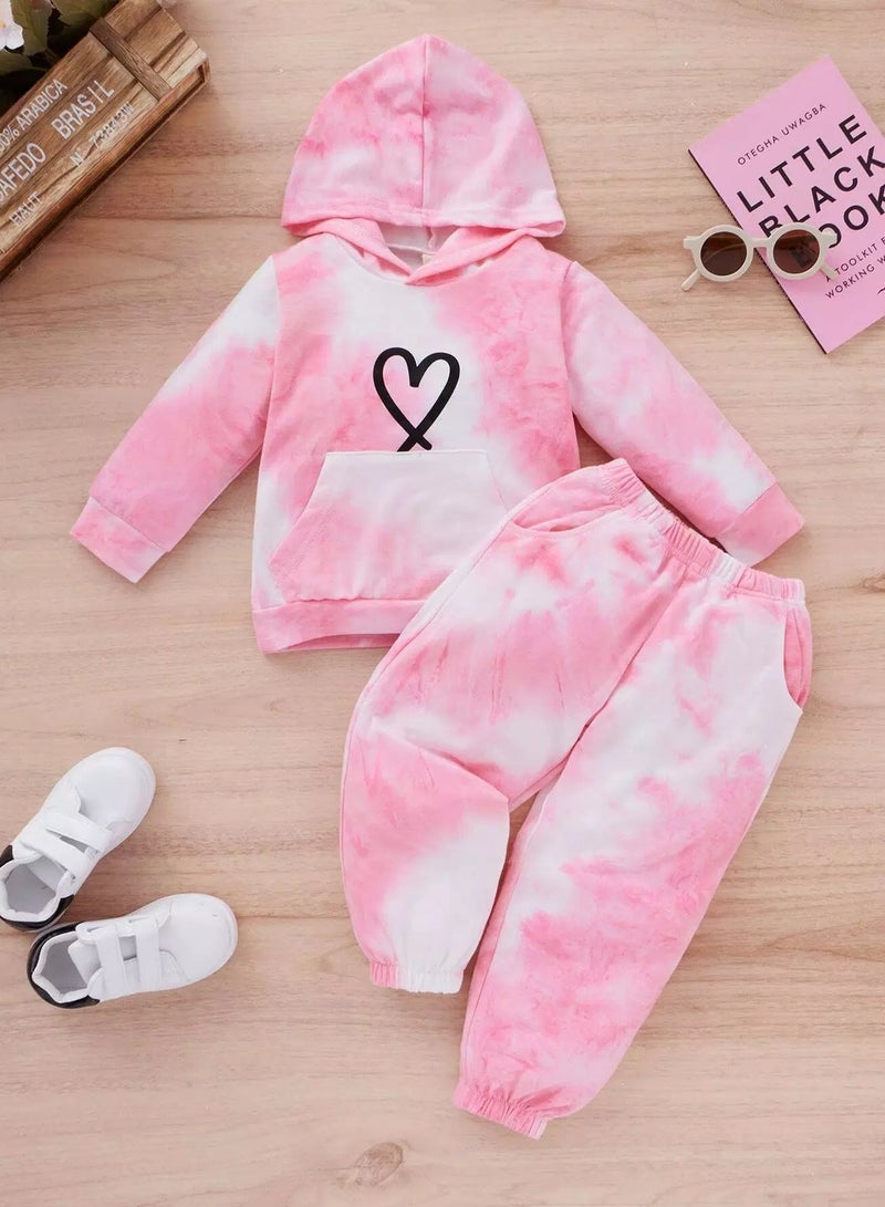 Baby Tie Dye Heart Print Kangaroo Pocket Hoodie & Sweatpants  - Image 1