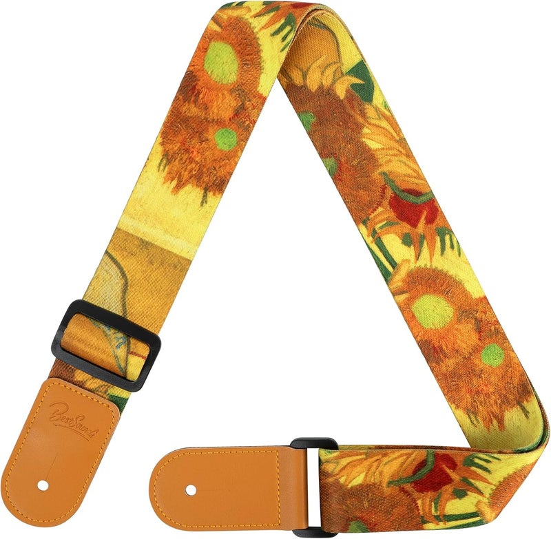 BestSounds Ukulele Strap - Uke Shoulder Straps with Leather Ends for Soprano Concert Tenor and Baritone Ukuleles (Van Gogh Sunflower) - Image 4