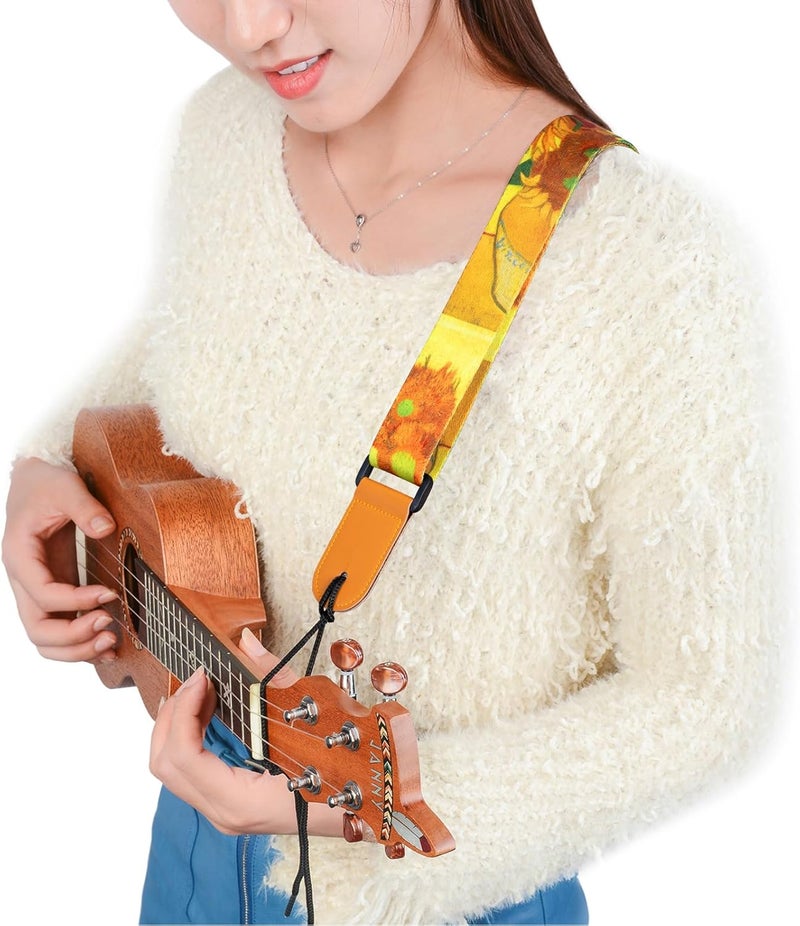 BestSounds Ukulele Strap - Uke Shoulder Straps with Leather Ends for Soprano Concert Tenor and Baritone Ukuleles (Van Gogh Sunflower) - Image 5