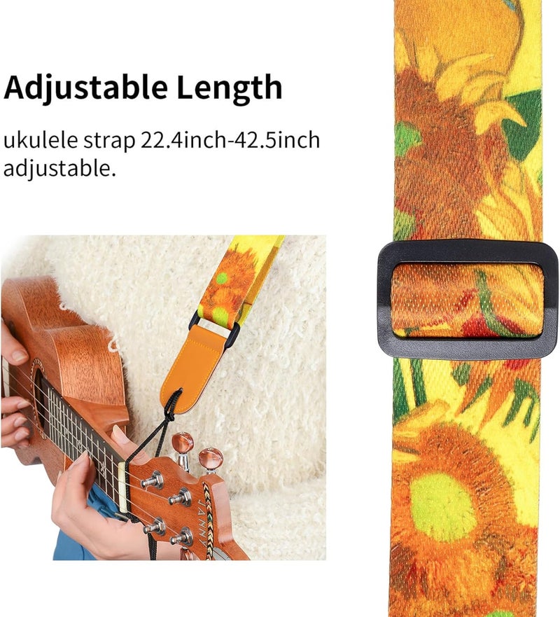 BestSounds Ukulele Strap - Uke Shoulder Straps with Leather Ends for Soprano Concert Tenor and Baritone Ukuleles (Van Gogh Sunflower) - Image 3