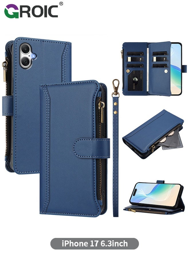 GROIC Compatible with iPhone 17 Wallet Case, PU Leather Phone Case for iPhone 17,Flip Shockproof iPhone 17 Phone Cover,Strap Zipper Pocket Credit Card Holder Slots iPhone 17 Phone Shell 6.3 inch - Image 1