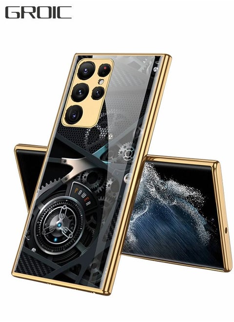 Samsung Galaxy S22 Ultra Phone Case, Galaxy S22 Ultra Phone Case Slim Tempered Glass Phone Case, Fashion Plating PC Back Cover Case, Luxury Mechanic Drop Resistant Phone Case