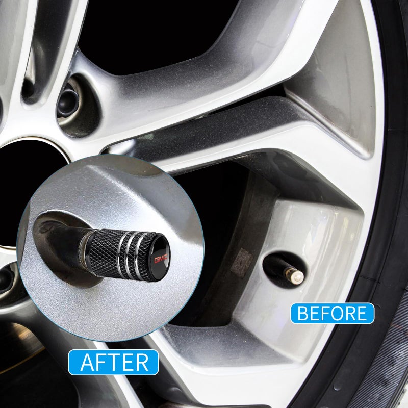 BFIVEANTE Tire Valve Stem Caps for GMC Metal Car Wheel Air caps Auto Valve Stem Caps Accessories 4 Pcs Black - Image 3