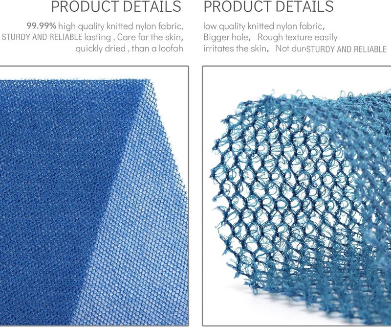 UJFQBH 3 Pieces African Bath Sponge African Net Long Net Bath Sponge Exfoliating Shower Body Scrubber Back Scrubber Skin Smoother,Great for Daily Use (Blue) - Image 2