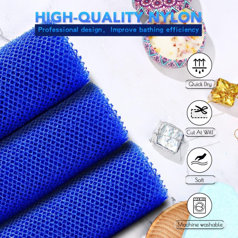 UJFQBH 3 Pieces African Bath Sponge African Net Long Net Bath Sponge Exfoliating Shower Body Scrubber Back Scrubber Skin Smoother,Great for Daily Use (Blue) - Image 4