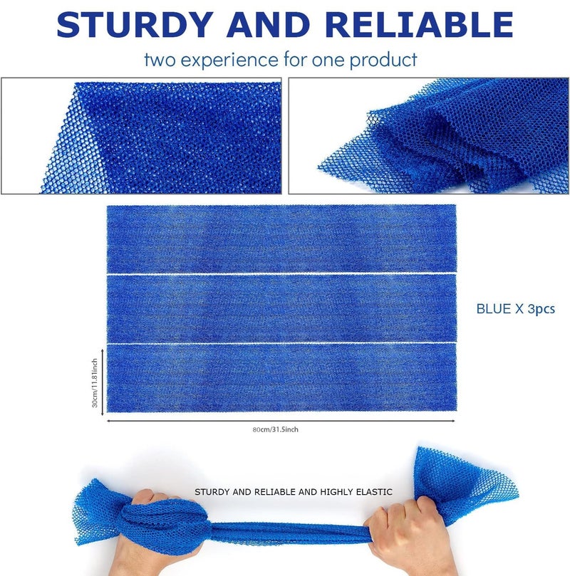 UJFQBH 3 Pieces African Bath Sponge African Net Long Net Bath Sponge Exfoliating Shower Body Scrubber Back Scrubber Skin Smoother,Great for Daily Use (Blue) - Image 3