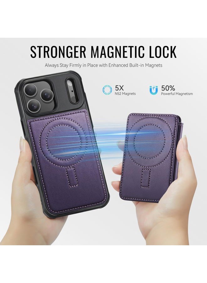 Usroom for iPhone 17 Pro Max Case Wallet Compatible with Magsafe, RFID Blocking Magnetic Card Holder 2 in 1 Detachable Kickstand Shockproof Phone Case for iPhone 17 Pro Max 6.9" Purple - Image 2