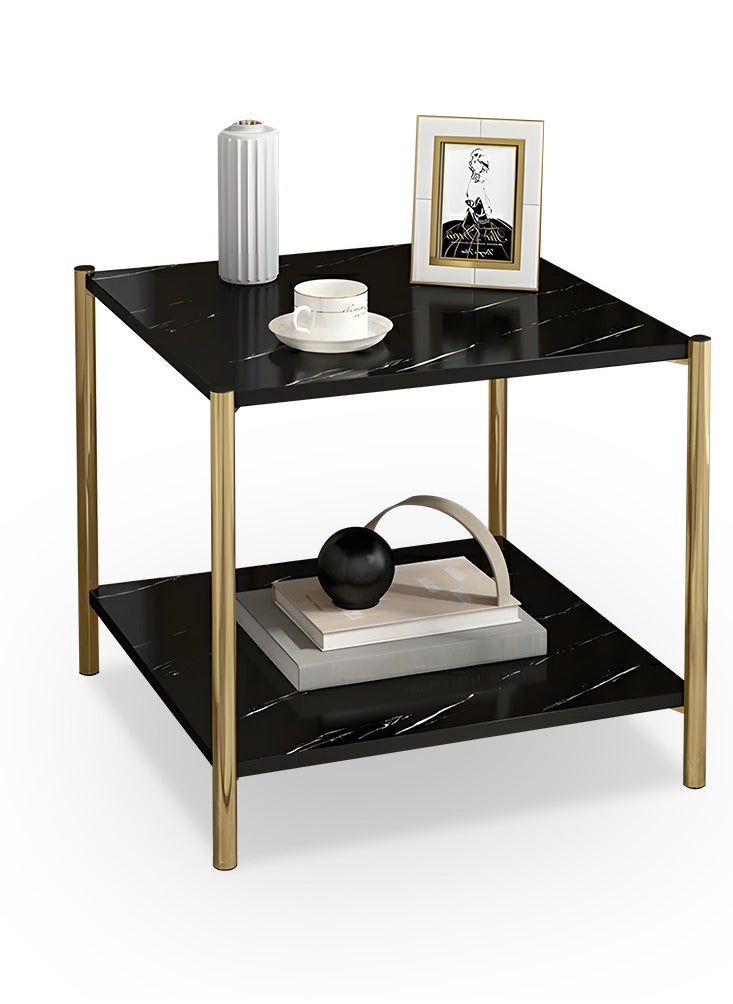 Occuwzz - Square Coffee Table Small 2 Tier End Table with Open Storage Shelf Black Wooden Table Top Gold Metal Frame Side Table - Image 1