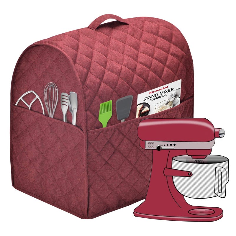 NALAN Stand Mixer Dust Cover with 3 Pockets Compatible with KitchenAid Tilt Head Easy CleaningCan Ironable Red Wine Fits for 68 Quart 