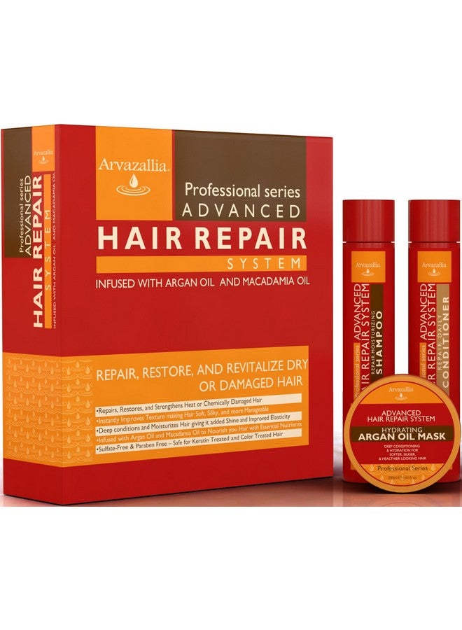 Arvazallia Advanced Hair Repair Shampoo, Conditioner and Deep Conditioner Mask System Set for Dry or Damaged Hair with Argan and Macadamia Oil by Arvazallia - Sulfate Free - Image 1
