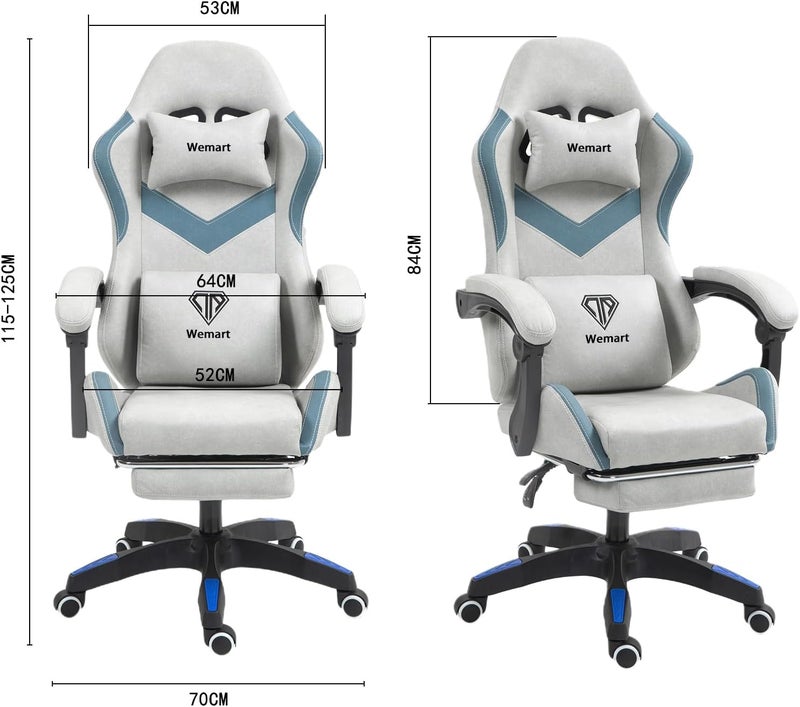 WEMART Gaming Chair Computer Chair, Breathing Fabric Game Chair With Head Pillow And Waist Pillow, Ergonomic Computer Chair With Footrest, Bearing 300 Kg (Gray) - Image 3