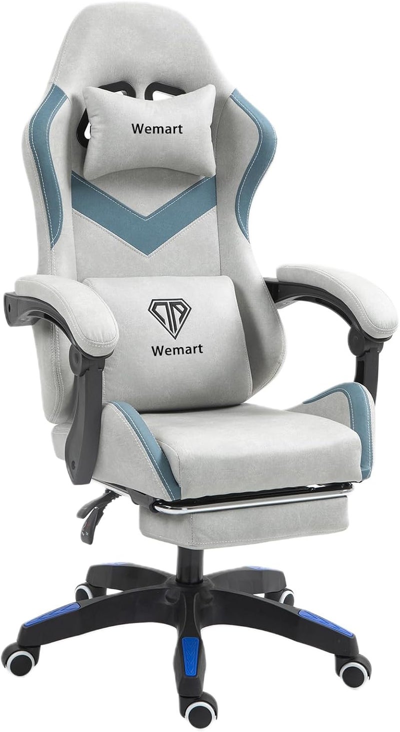 WEMART Gaming Chair Computer Chair, Breathing Fabric Game Chair With Head Pillow And Waist Pillow, Ergonomic Computer Chair With Footrest, Bearing 300 Kg (Gray) - Image 1