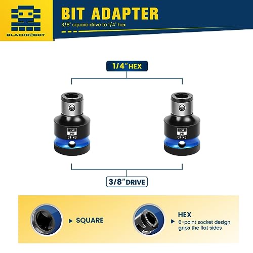 BLACKROBOT 2PCS Impact Bit Holders 3/8 Inch Square Drive to 1/4 Inch Hex Socket Adapter for Impact Wrench - Image 2