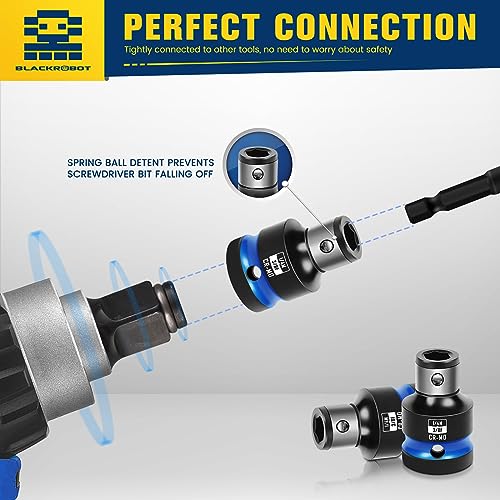 BLACKROBOT 2PCS Impact Bit Holders 3/8 Inch Square Drive to 1/4 Inch Hex Socket Adapter for Impact Wrench - Image 4