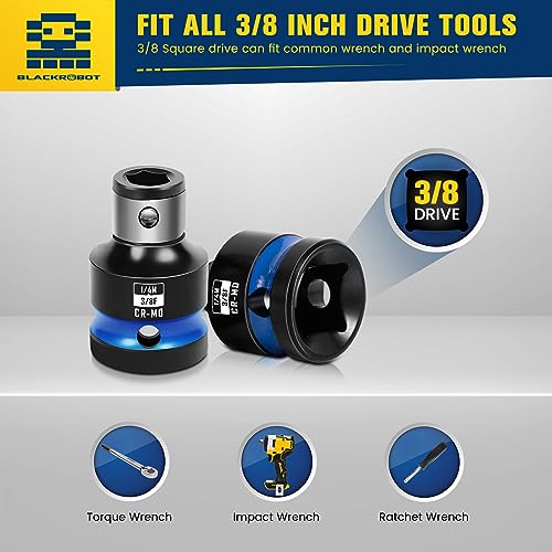BLACKROBOT 2PCS Impact Bit Holders 3/8 Inch Square Drive to 1/4 Inch Hex Socket Adapter for Impact Wrench - Image 5