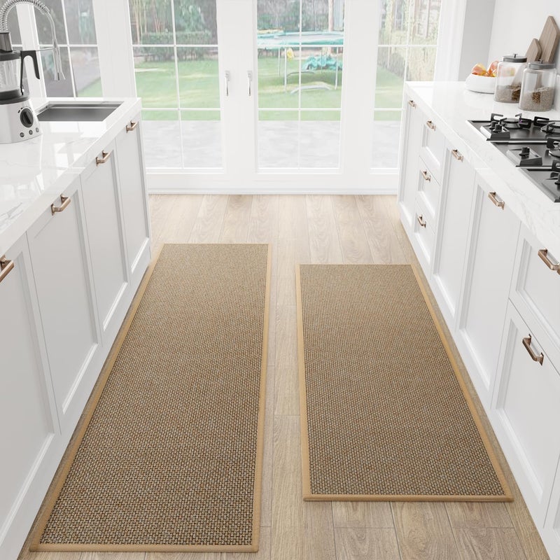 SUMLANS Kitchen Mat Set of 2 PCS Cushioned Non Slip Rugs for Kitchen Floor Absorbent Runner Comfort Standing Mats Washable for Kitchen Office HomeBrown 173x47173x71
