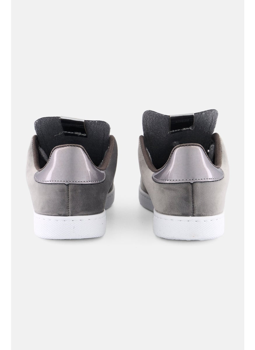 Victoria - Women Suede Lace Up Tennis Shoes, Grey - Image 1