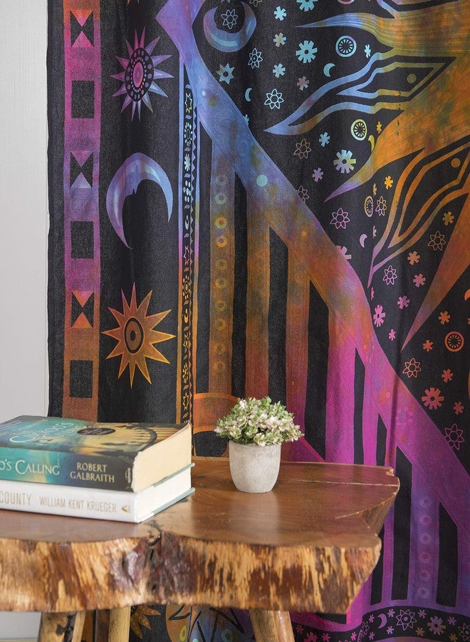 بليس إنترناشونال ستائر نوافذ جميلة من Bless International بتصميم بوهيمي هندي سايكدلي هيبي، عليها صورة شمس متوهجة، مناسبة لغرفة النوم، غرفة المعيشة، الشرفة (لون بنفسجي مصبوغ بربطة عنق (38 × 83 بوصة) (96 × 210 سم)) - Image 2