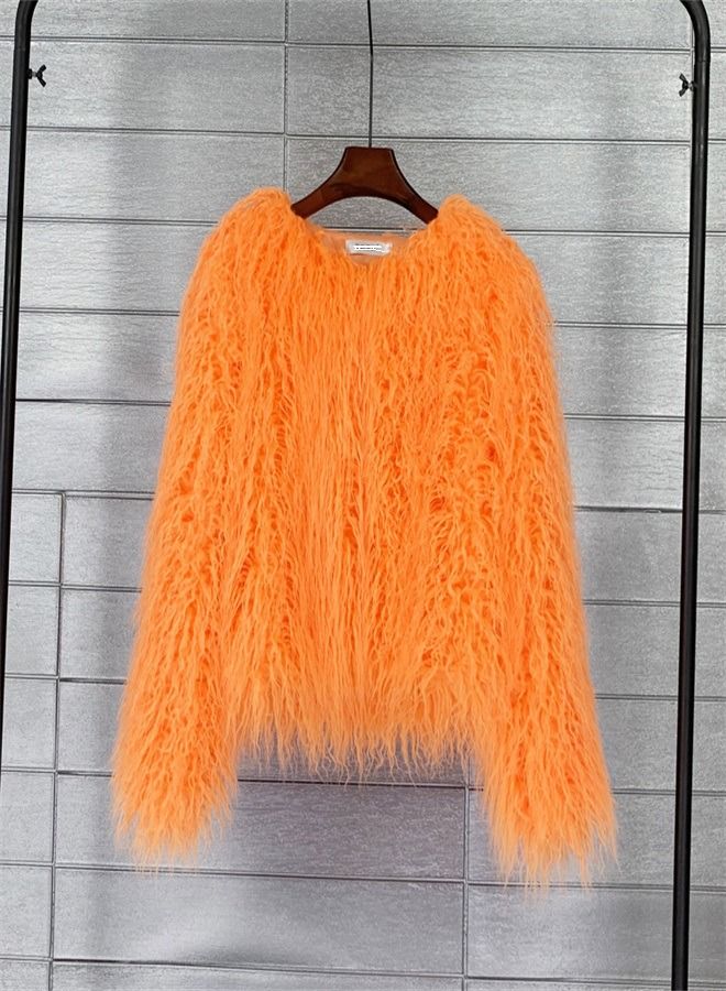 Loquat Women's Clothing Korean Version Solid Color Short Coat Orange 