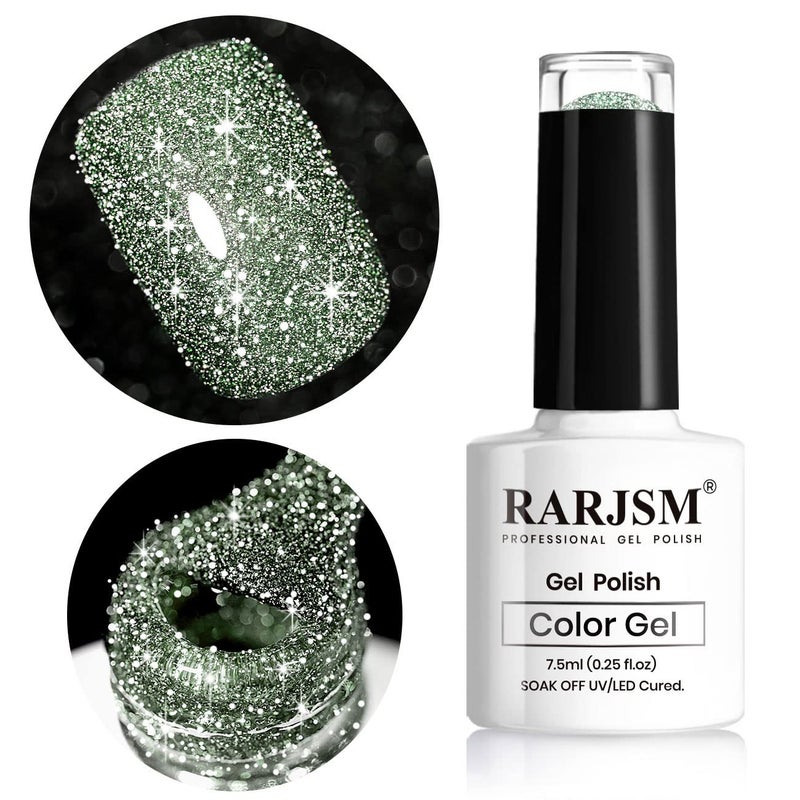 RARJSM Glitter Gel Nail Polish Light Green Flash Gelpolish Sparkle Shiny Gel Nail Art Varnish Manicure Refletive Diamond Nailgel For Salon Home DIY U V L E D Curing Required 75ml