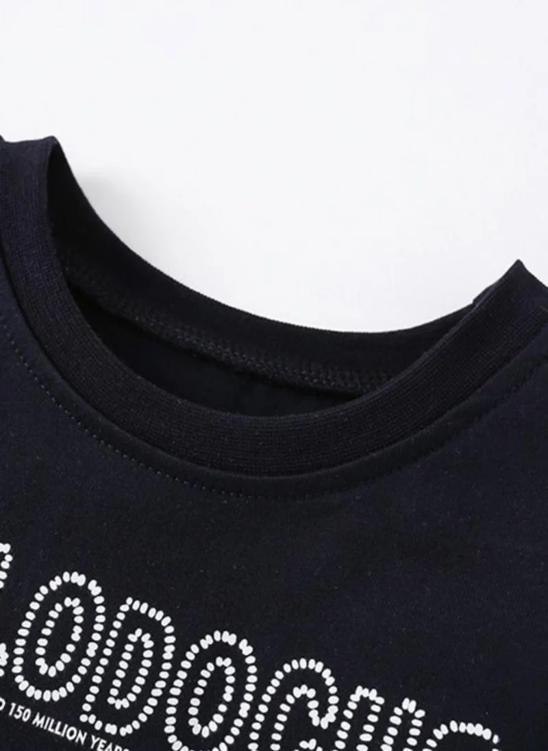 YUNIQEE Black Graphic Printed Round Neck T-shirt