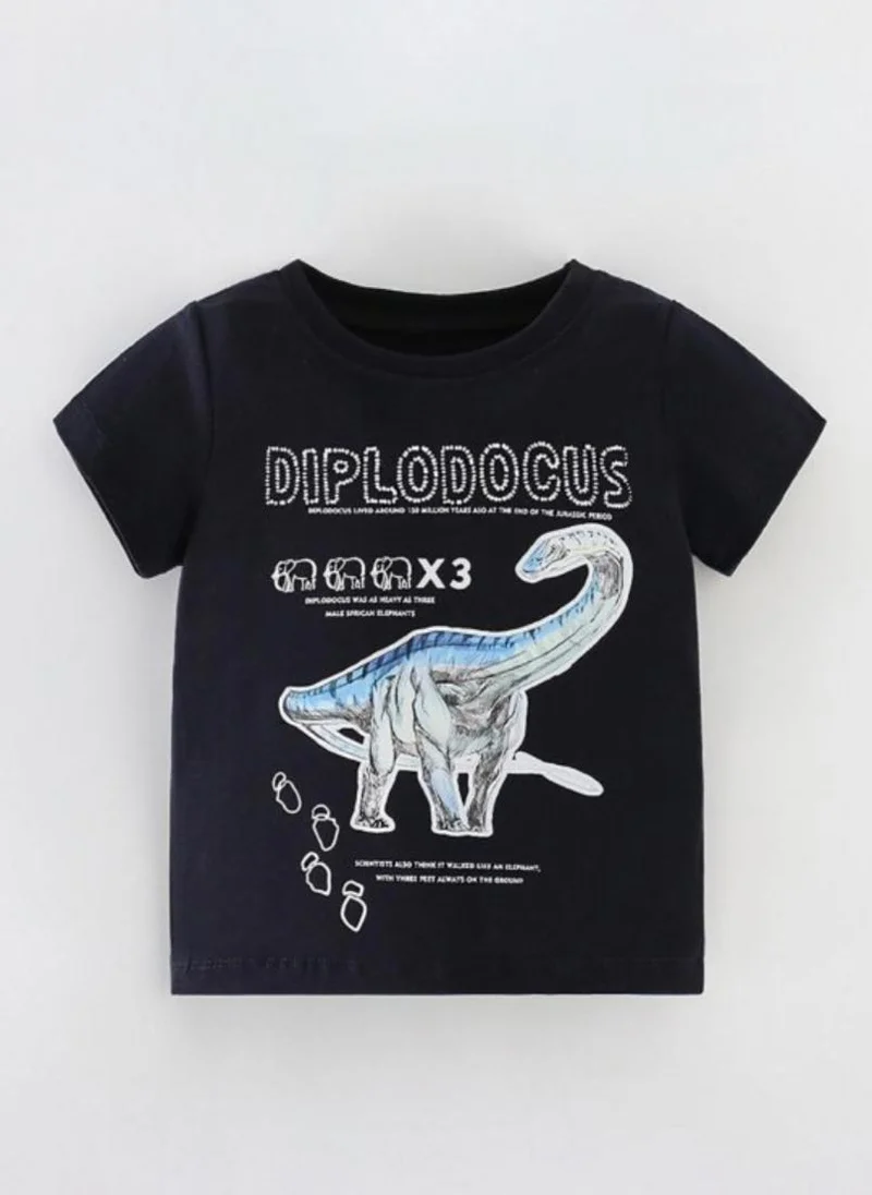 YUNIQEE Black Graphic Printed Round Neck T-shirt