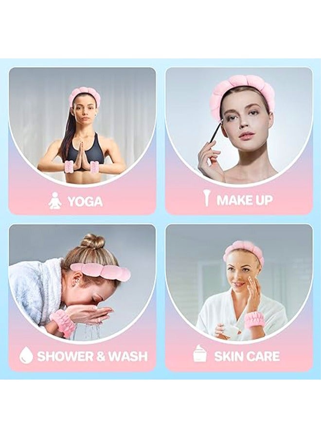 3Pcs Headband for Washing Face Makeup Headband and Wristband Set Non Slip Headband Washing Face Cloth Face Wash Headband for Women Girl Sponge Puffy Bubble Skincare Headband For Washing Face swimming - Image 3