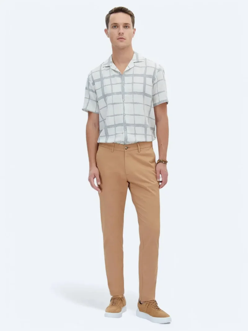 كيب بنطال قطني مخلوط بقصة عادية من قماش باف ويفينج