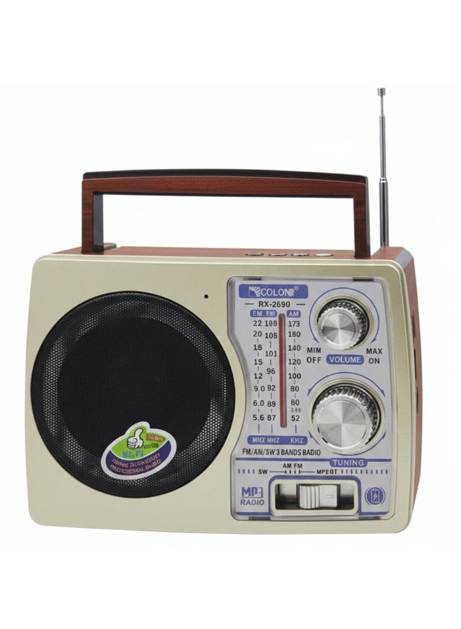 Golone RX-2690 Classic Portable Radio , Multi Band FM/AM/SW3, Disco LED Lights, Rechargeable Battery, Built in Speaker, MP3/USB/TF Support, Perfect for Home, Camping, and Travel - Multicolour - Image 1
