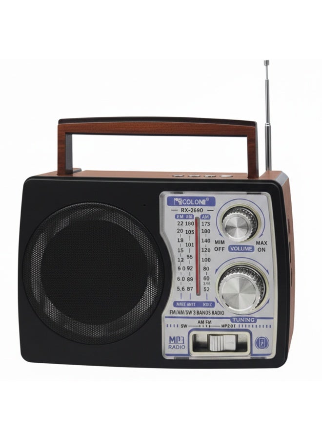 Golone RX-2690 Classic Portable Radio , Multi Band FM/AM/SW3, Disco LED Lights, Rechargeable Battery, Built in Speaker, MP3/USB/TF Support, Perfect for Home, Camping, and Travel - Multicolour - Image 2