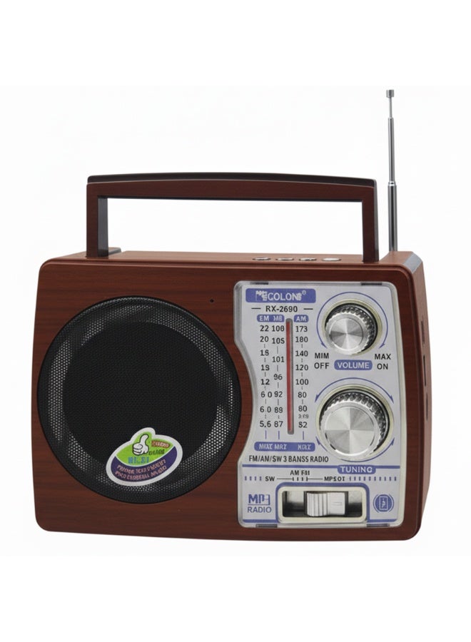 Golone RX-2690 Classic Portable Radio , Multi Band FM/AM/SW3, Disco LED Lights, Rechargeable Battery, Built in Speaker, MP3/USB/TF Support, Perfect for Home, Camping, and Travel - Multicolour - Image 3