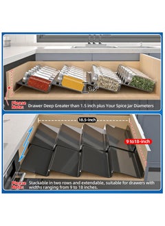 Generic Spice Drawer Organizer, Black Acrylic 4-Tier Expandable Seasoning Drawer Insert, 2-Pack Spice Rack Tray for Kitchen Drawer or Countertop (Expands from 9" to 18", Jars Not Included)  - Image 4