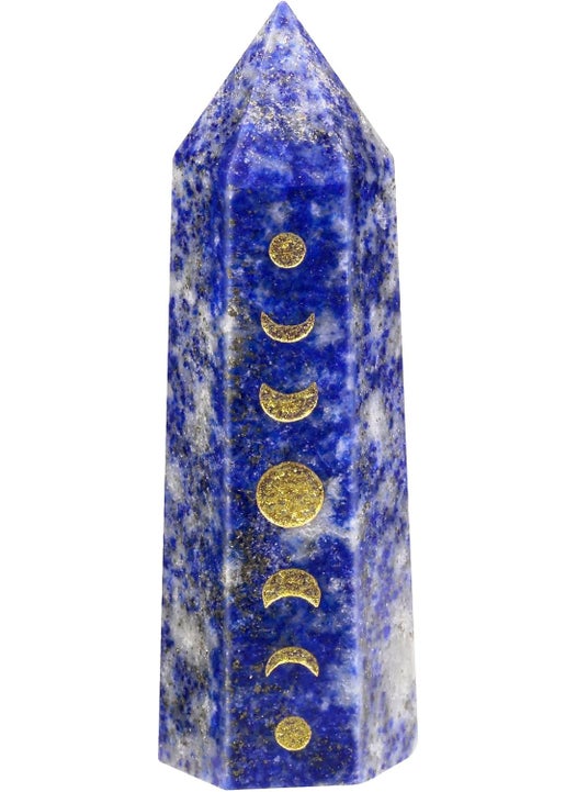 rockcloud Rockcloud Moon Phase Engraved Crystal Point, Lunar Eclipse Hexagonal Wand Pocket Stone for Reiki Meditation Home Decoration, Lapis Lazuli 