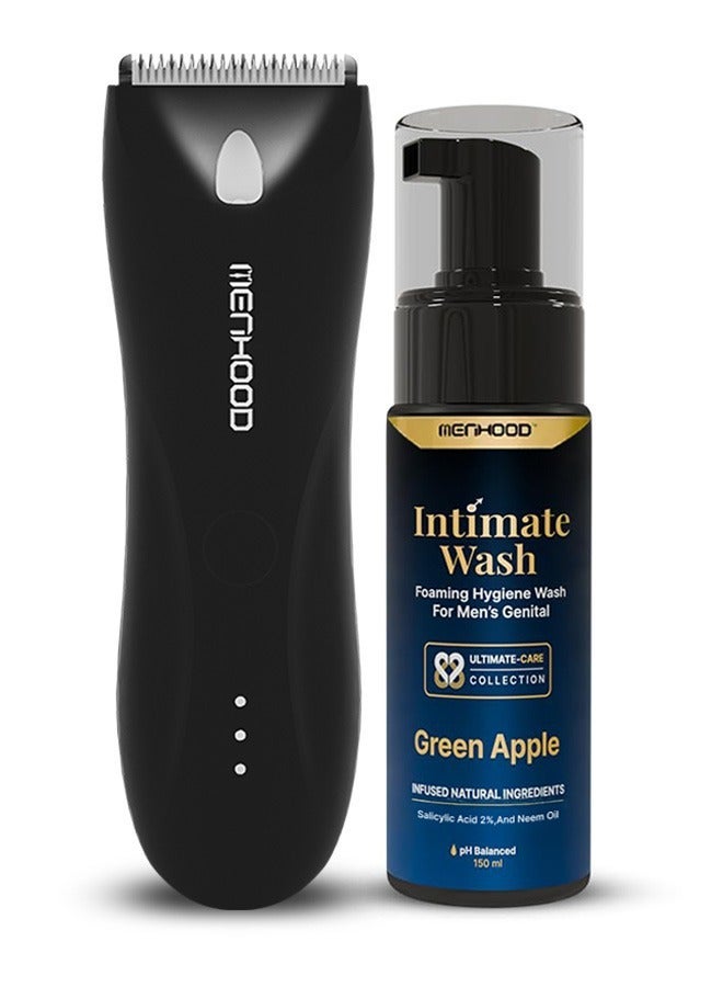 مينهود ماكينة حلاقة مينهود اللاسلكية المقاومة للماء 1.0 برو للمناطق الحساسة والسوداء للرجال، سعة 150 مل | مجموعة عناية متكاملة للرجال | ماكينة تشذيب للجسم واللحية، تعمل حتى 150 دقيقة | ماكينة حلاقة كهربائية قابلة للشحن | غسول رغوي بزيت شجرة الشاي والنيم | مضاد للفطريات، متوازن الحموضة، يُضفي إشراقة على البشرة، ويمنحها انتعاشًا يدوم طويلًا - Image 1