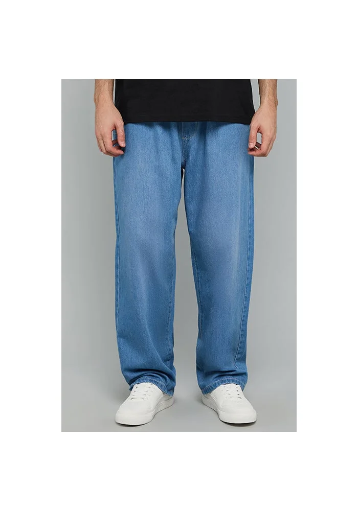 Washed Relaxed Fit Jeans with Button Closure