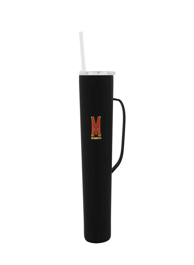 Decorvo NCAA 20 oz. Stainless Steel Tumbler with Handle - Officially Licensed Double Walled Insulated Roadie with Slide Lid and Straw (Maryland Logo - Black) - Image 1