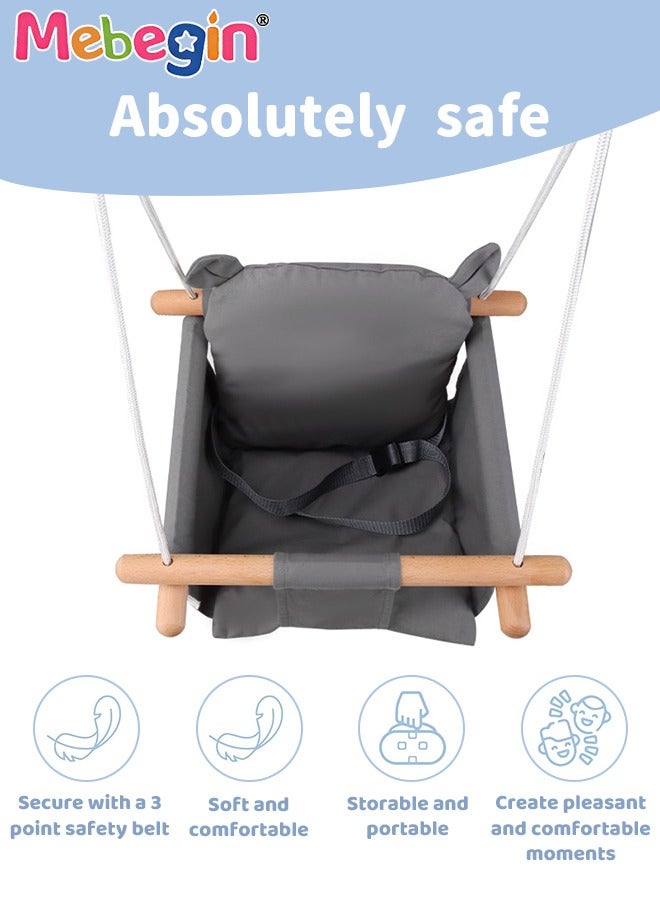 MEBEGIN Baby Hanging Swing Seat, Secure Cotton Linen Hammock Chair with Soft Backrest Cushion and Safety Belt, Easy to Install and Carry, Suitable Ceiling or Outdoor Trapeze Table, Garden, Porch, Patio and Tree  - Image 5